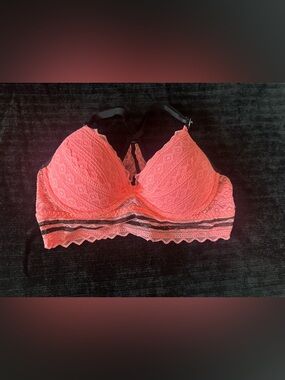 PINK Victoria’s Secret Lace Push Up Bralette Coral Multi Size M NWT